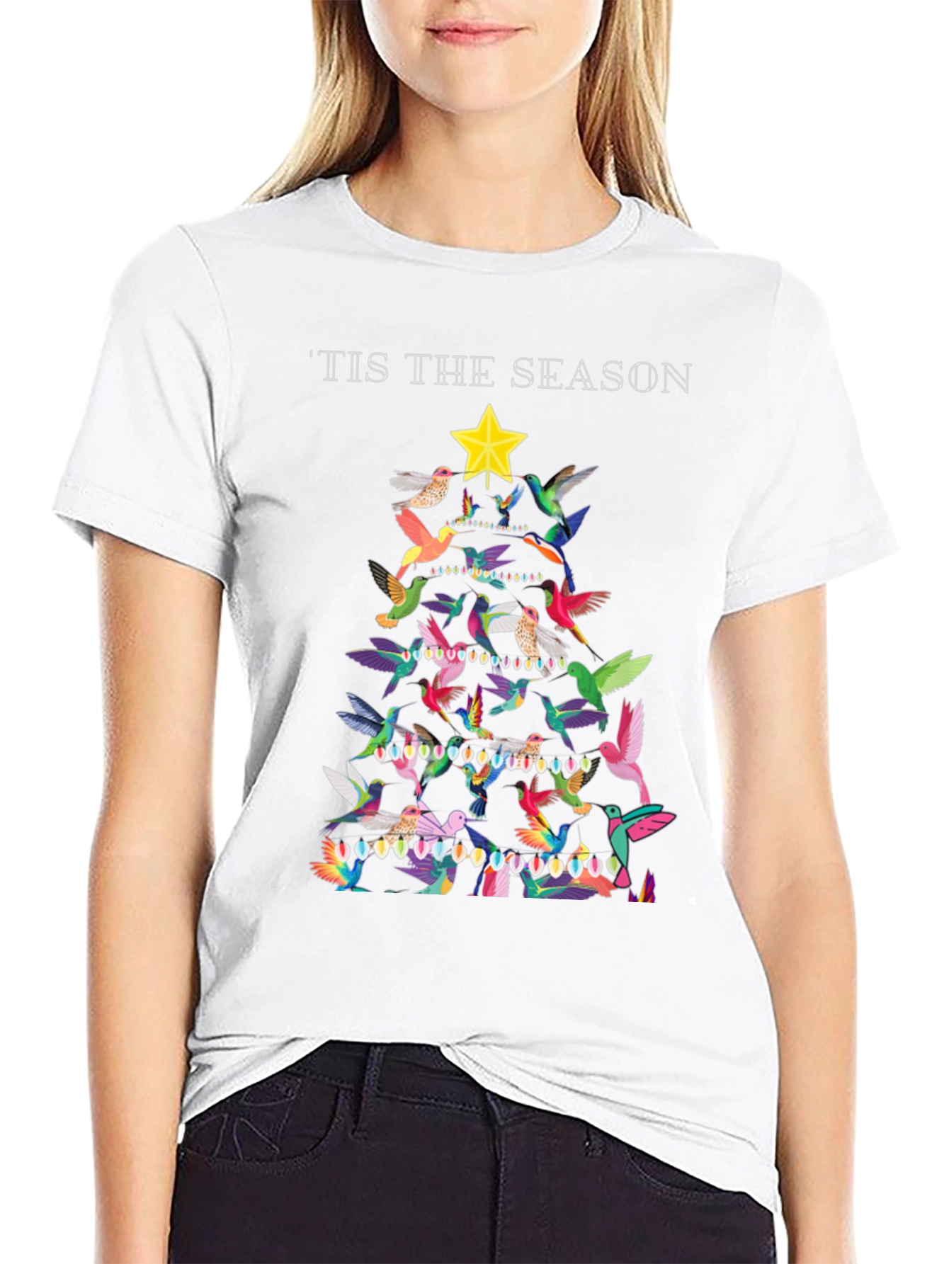 Festive Bird Christmas Tree Graphic Tee