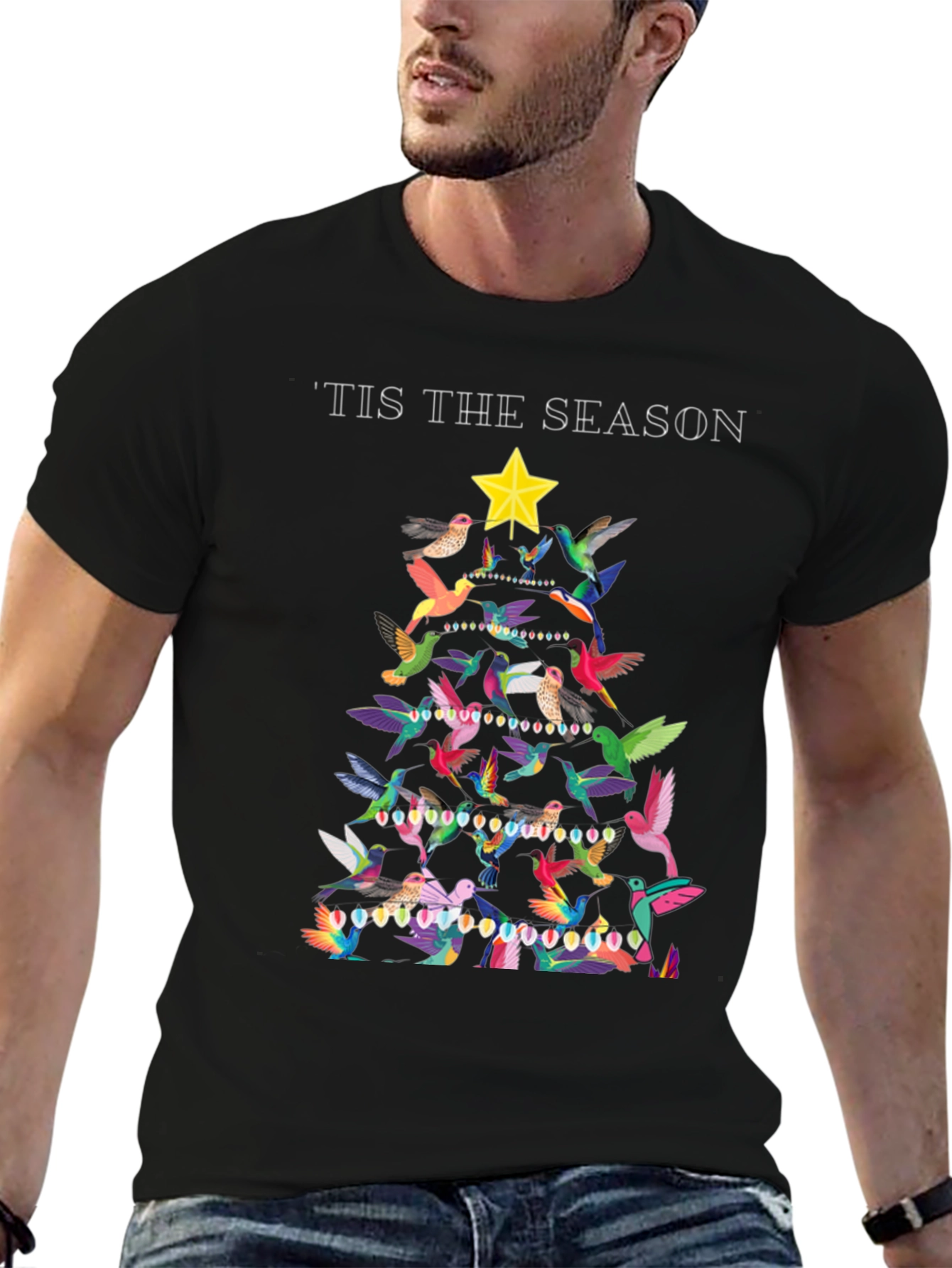 Festive Bird Christmas Tree Graphic Tee