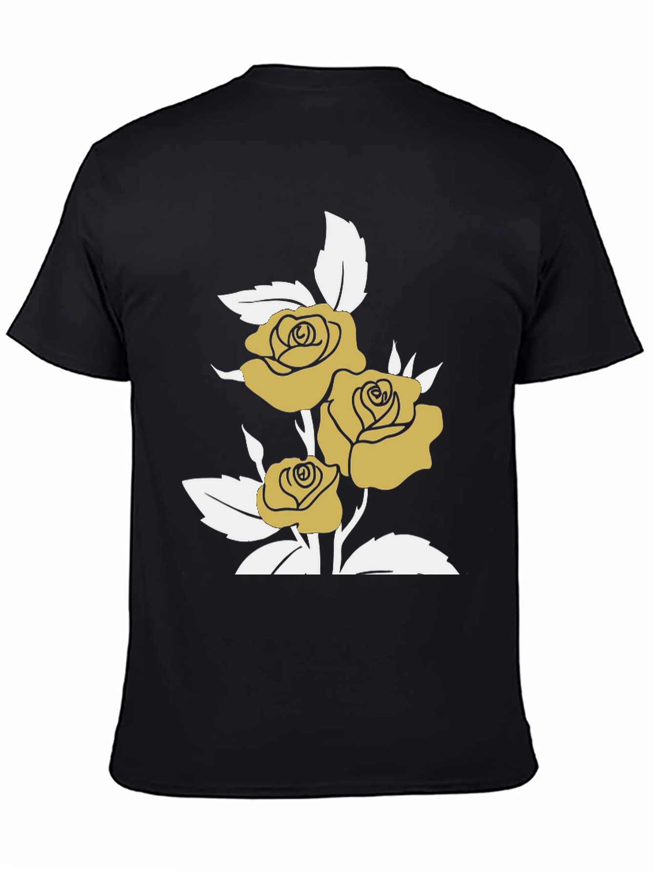 Gold Roses on Black Graphic T-Shirt