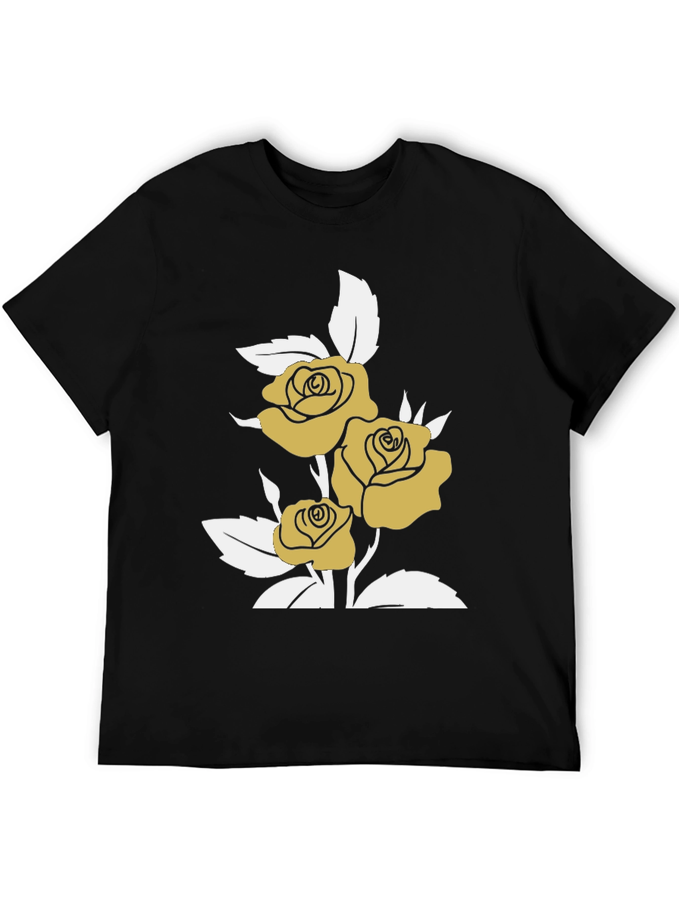 Gold Roses on Black Graphic T-Shirt