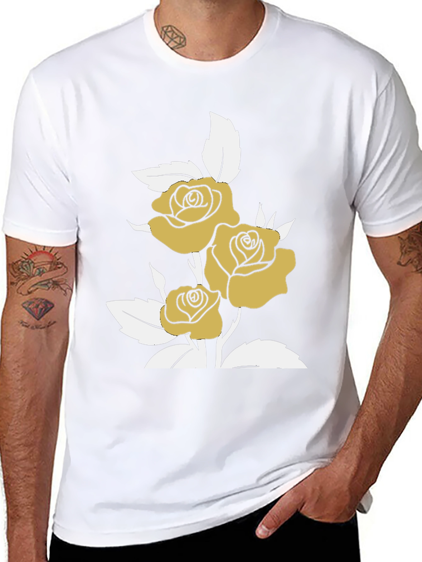 Gold Roses on Black Graphic T-Shirt