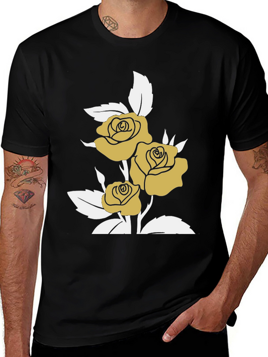 Gold Roses on Black Graphic T-Shirt