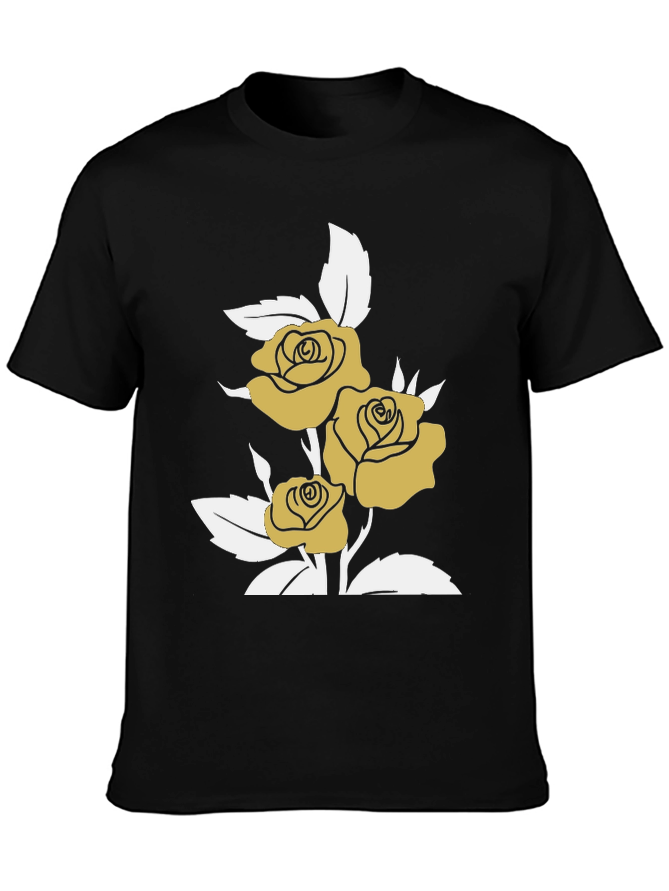 Gold Roses on Black Graphic T-Shirt