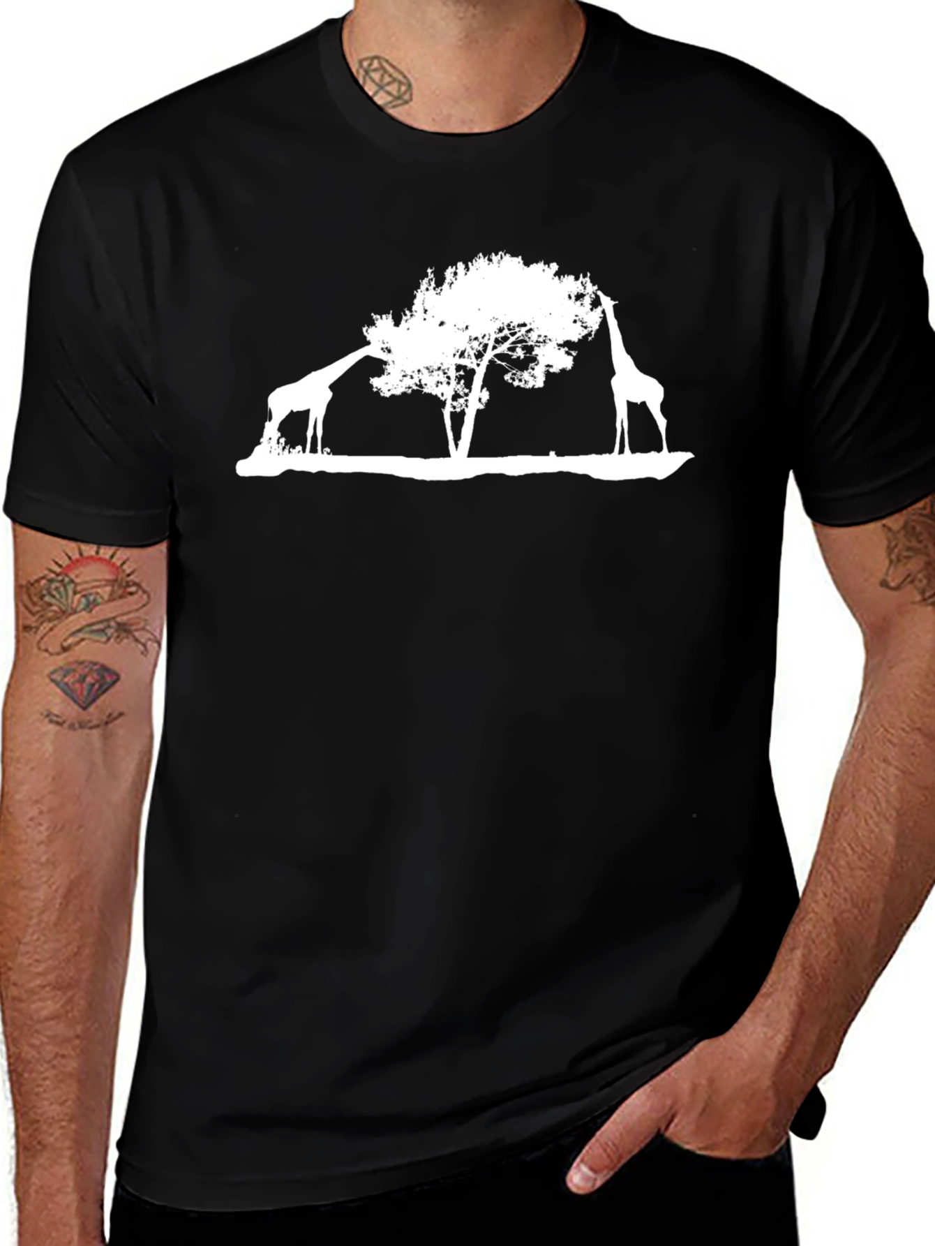 Giraffe Tree Graphic Tee - Black