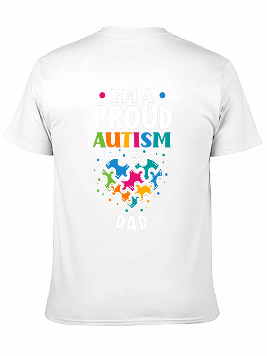 Proud Autism Dad T-Shirt - Puzzle Heart Design