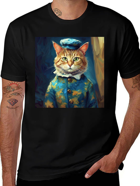 Dapper Cat Portrait Black T-Shirt