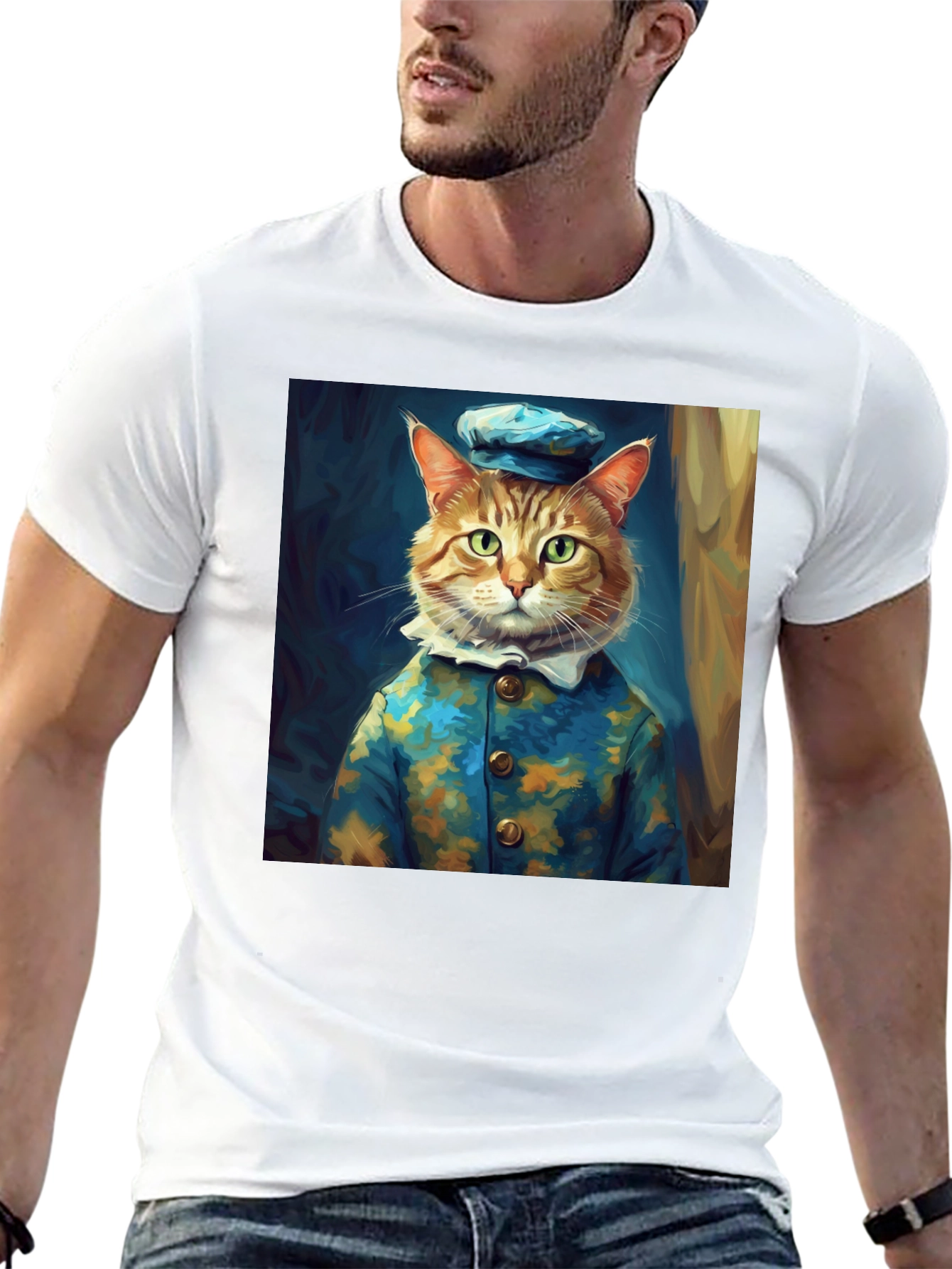 Dapper Cat Portrait Black T-Shirt