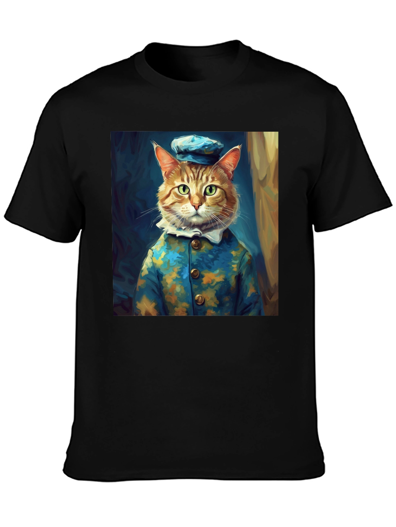Dapper Cat Portrait Black T-Shirt