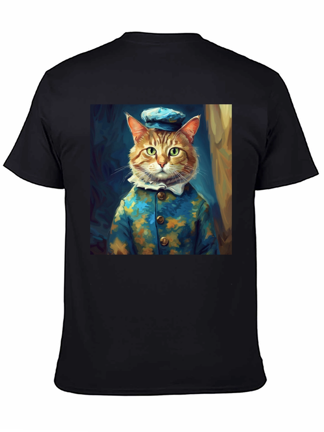 Dapper Cat Portrait Black T-Shirt