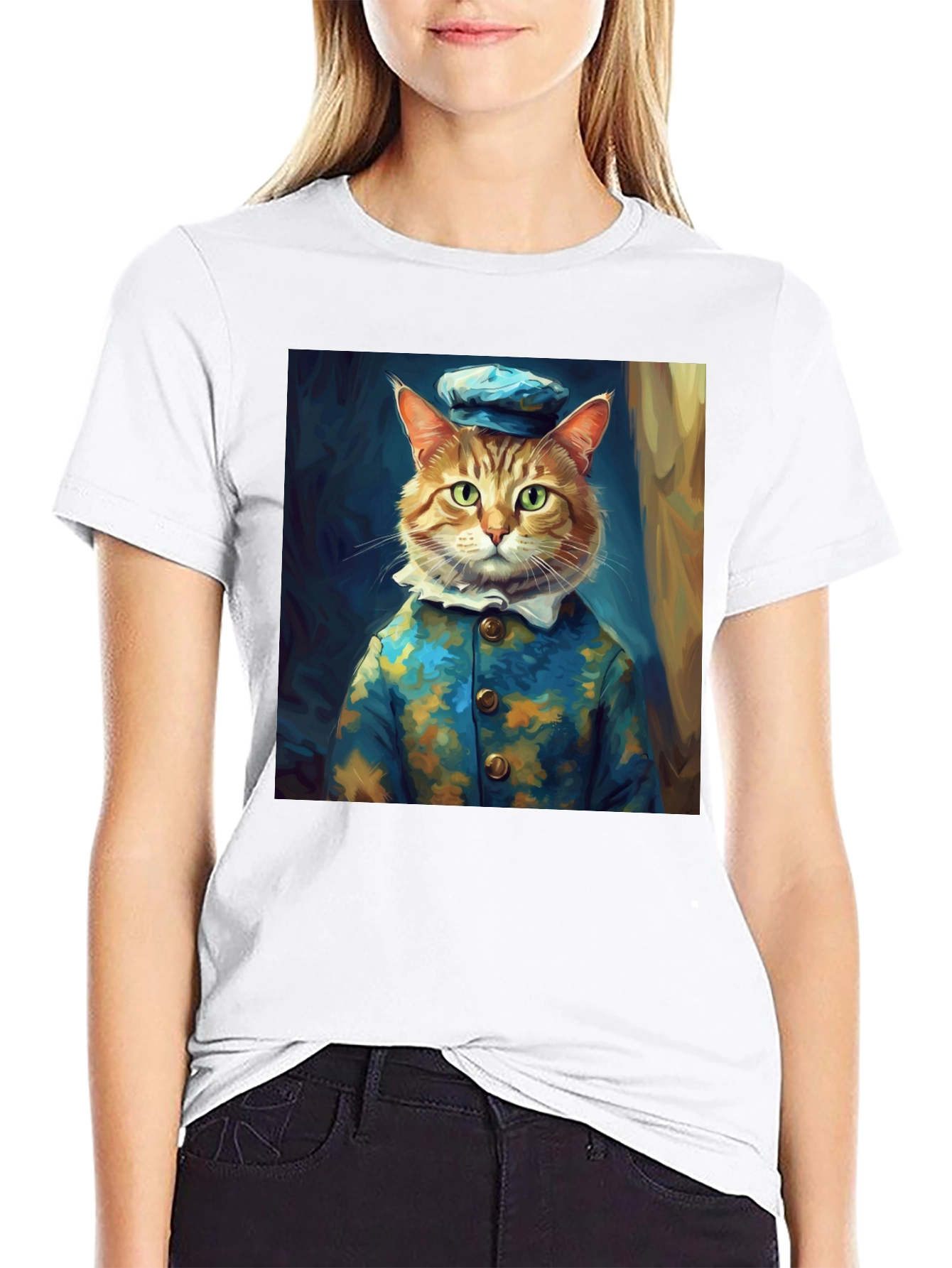 Dapper Cat Portrait Black T-Shirt