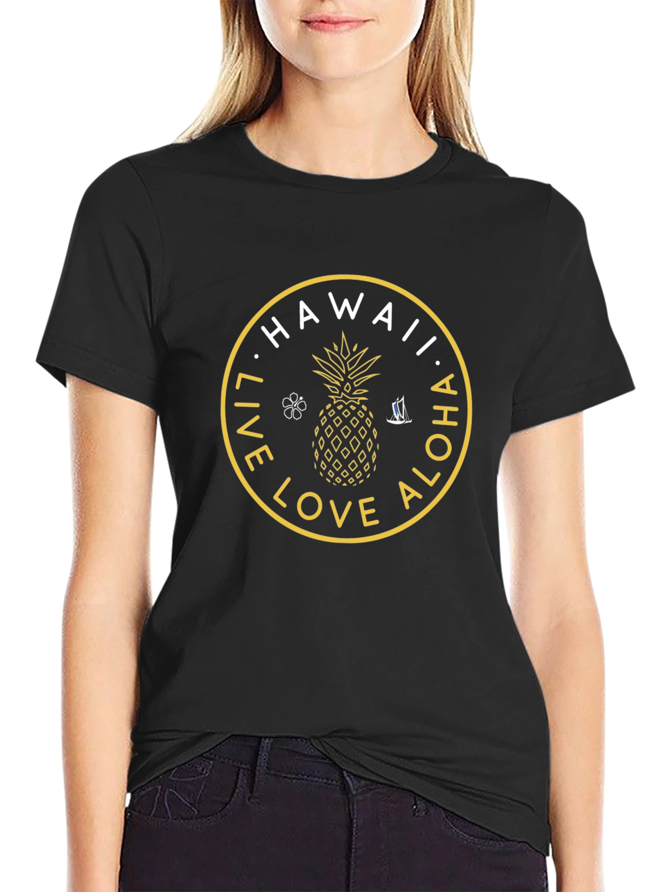 Hawaii Live Love Aloha Black Graphic T-Shirt