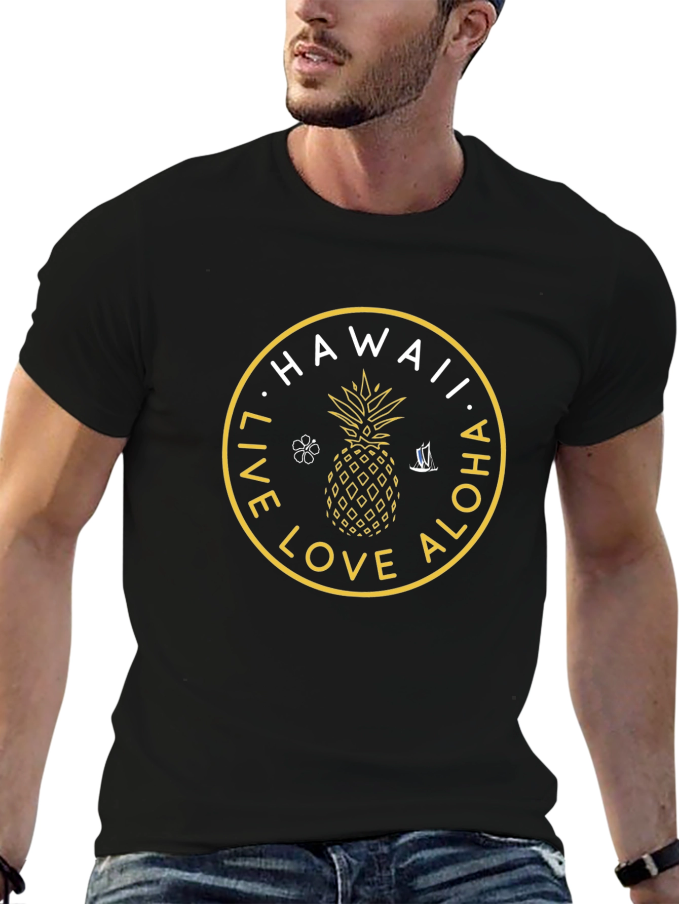 Hawaii Live Love Aloha Black Graphic T-Shirt