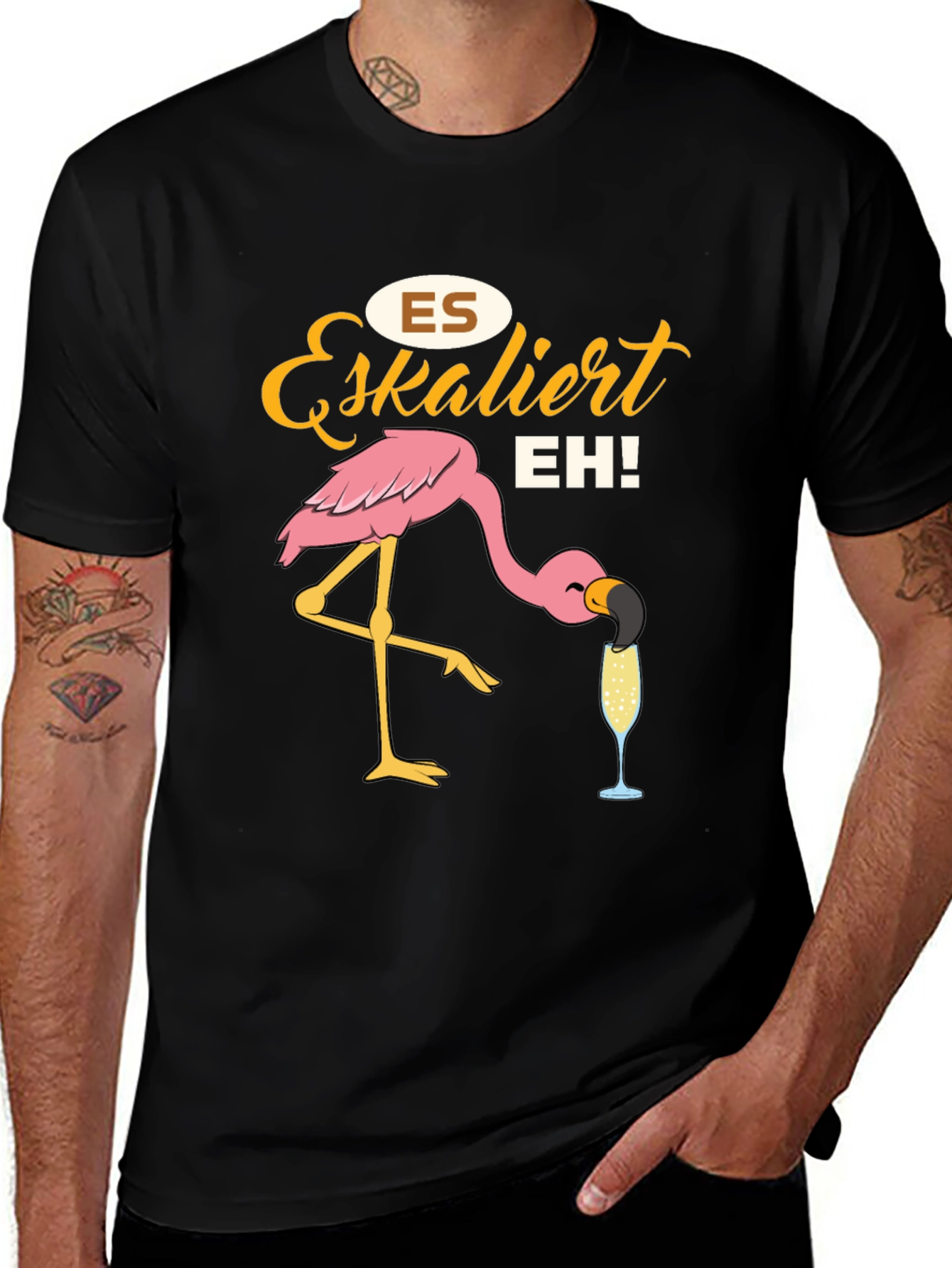 Funny Flamingo Drinking Champagne T-Shirt
