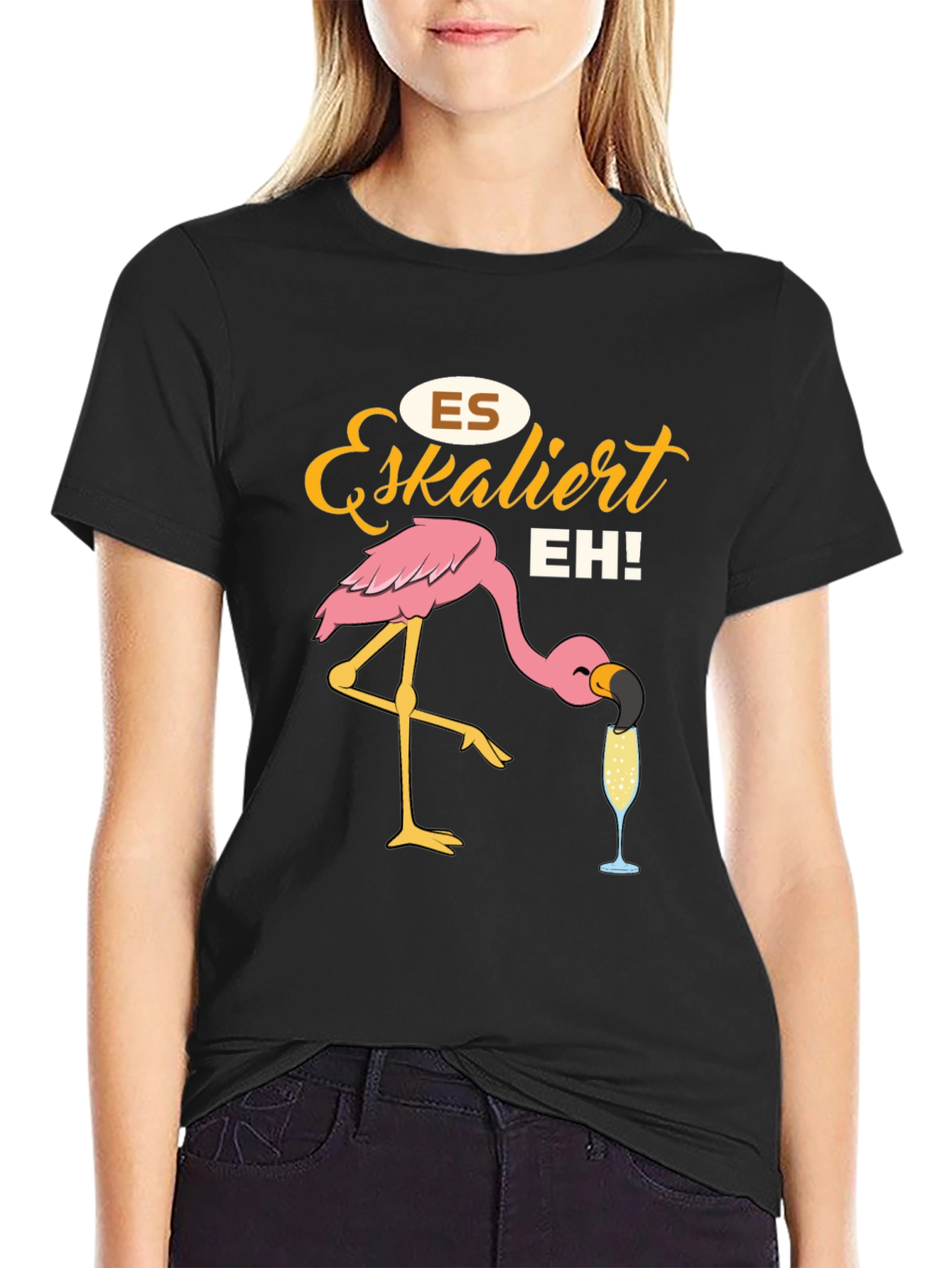 Funny Flamingo Drinking Champagne T-Shirt