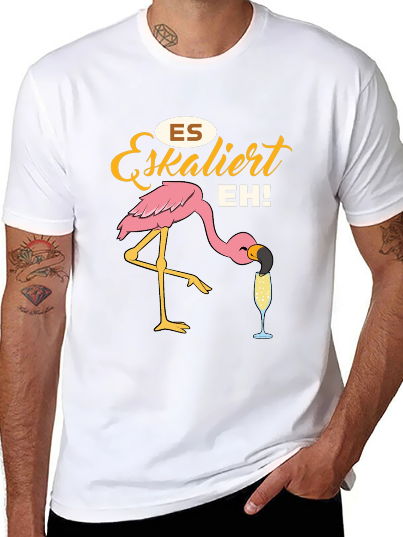 Funny Flamingo Drinking Champagne T-Shirt
