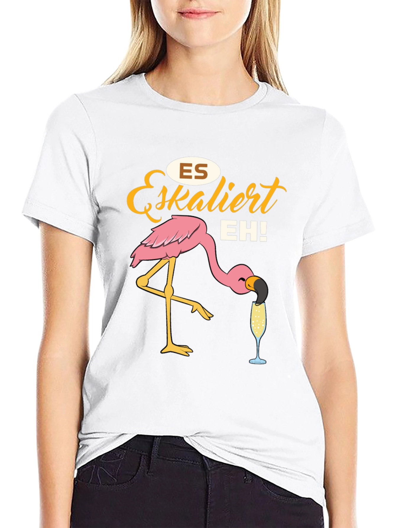 Funny Flamingo Drinking Champagne T-Shirt