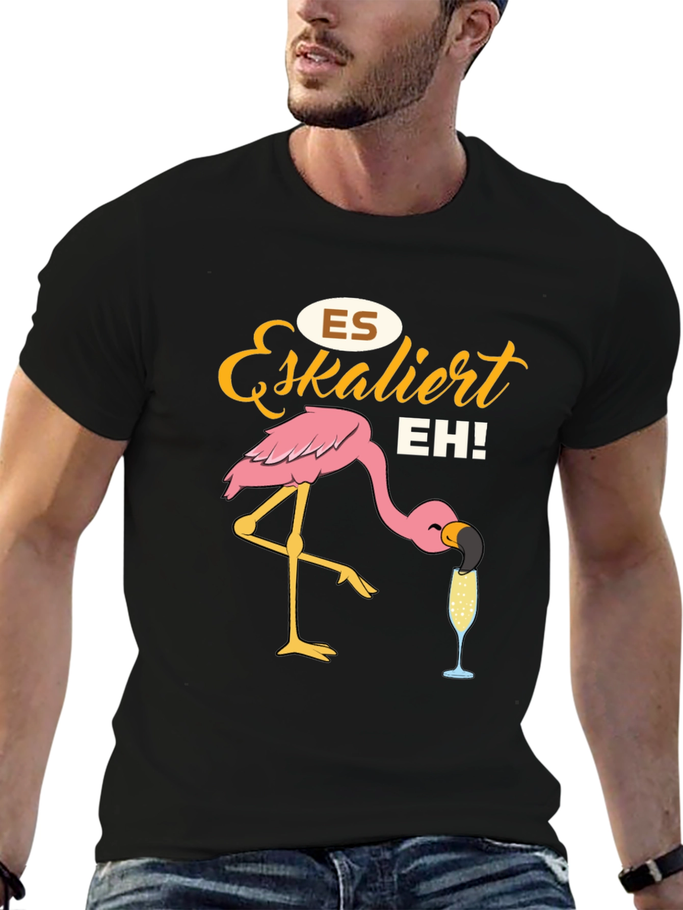 Funny Flamingo Drinking Champagne T-Shirt