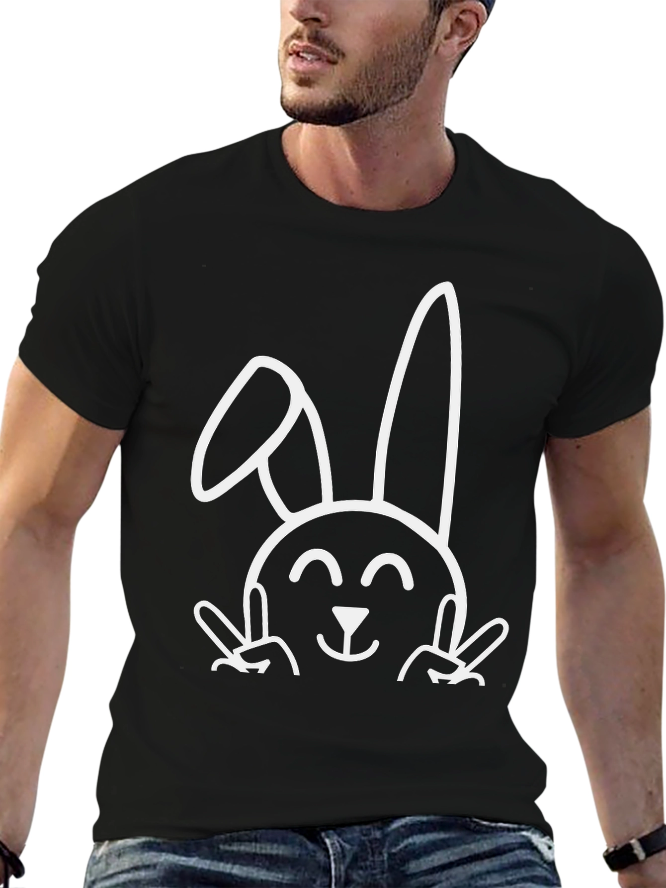 Funny Easter Bunny Peace Sign T-Shirt - Black