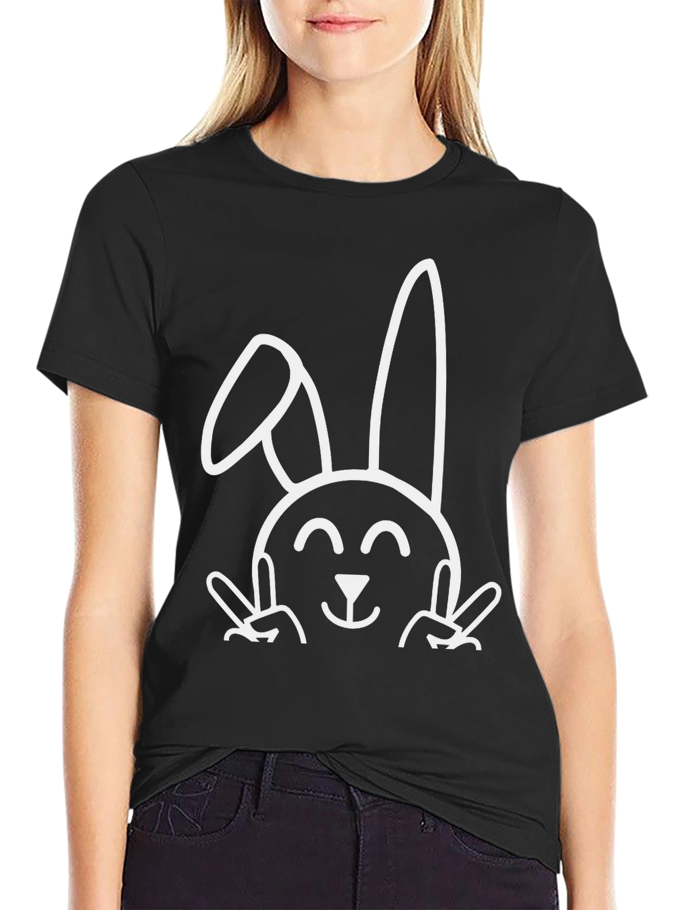 Funny Easter Bunny Peace Sign T-Shirt - Black