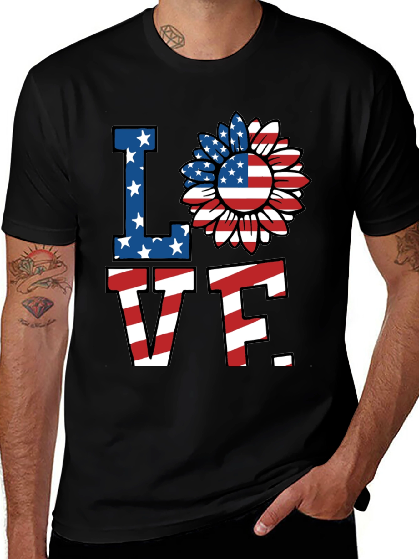 Patriotic Love T-Shirt - American Flag Sunflower Design