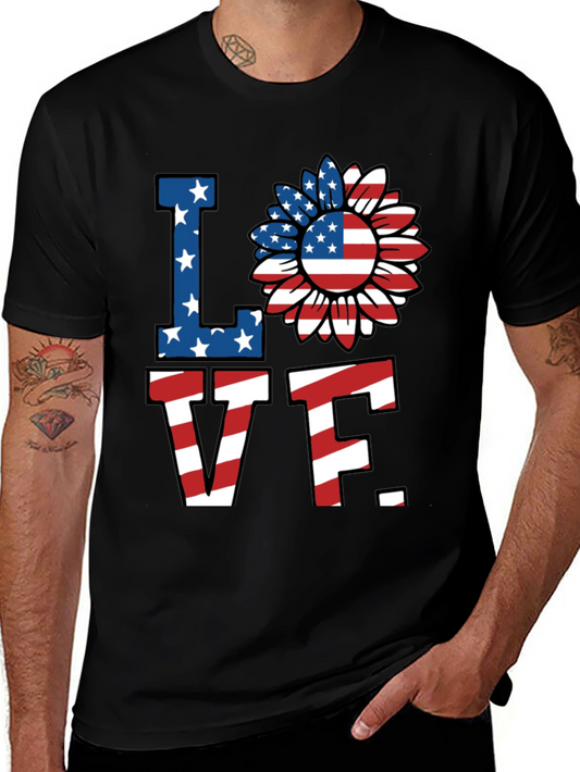 Patriotic Love T-Shirt - American Flag Sunflower Design