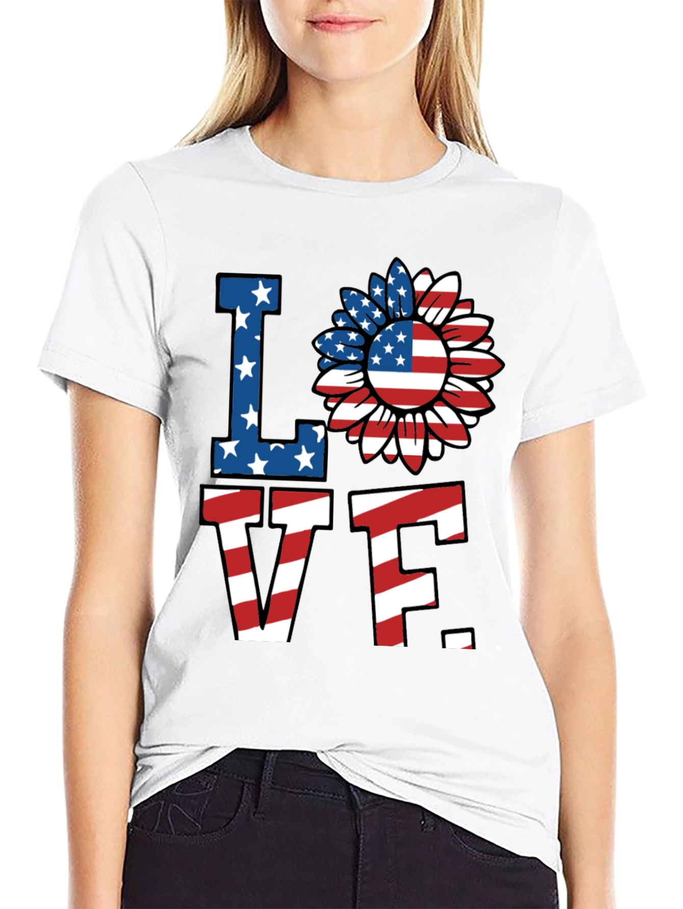 Patriotic Love T-Shirt - American Flag Sunflower Design