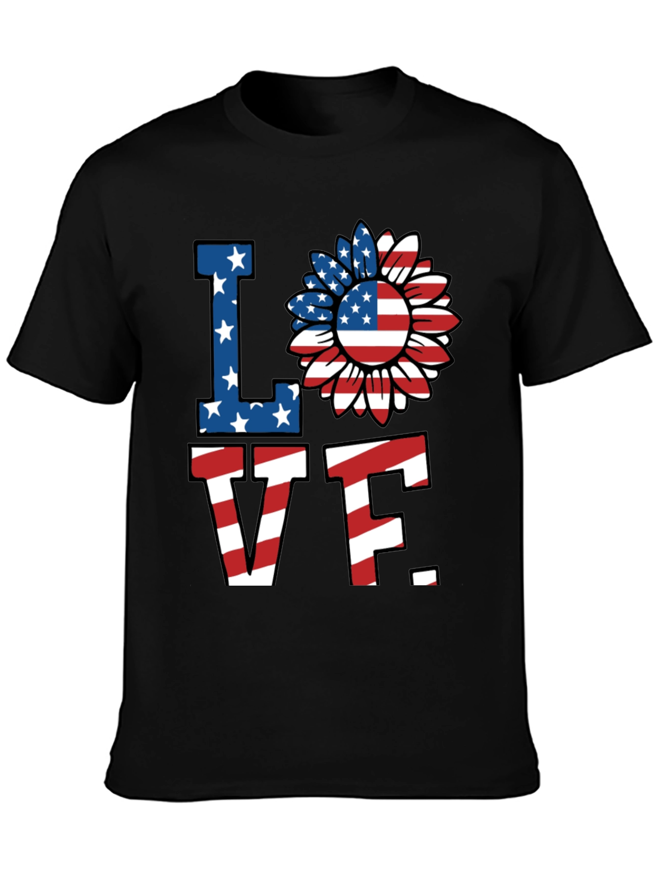 Patriotic Love T-Shirt - American Flag Sunflower Design