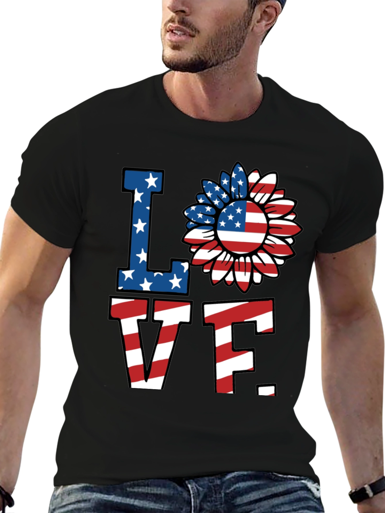 Patriotic Love T-Shirt - American Flag Sunflower Design