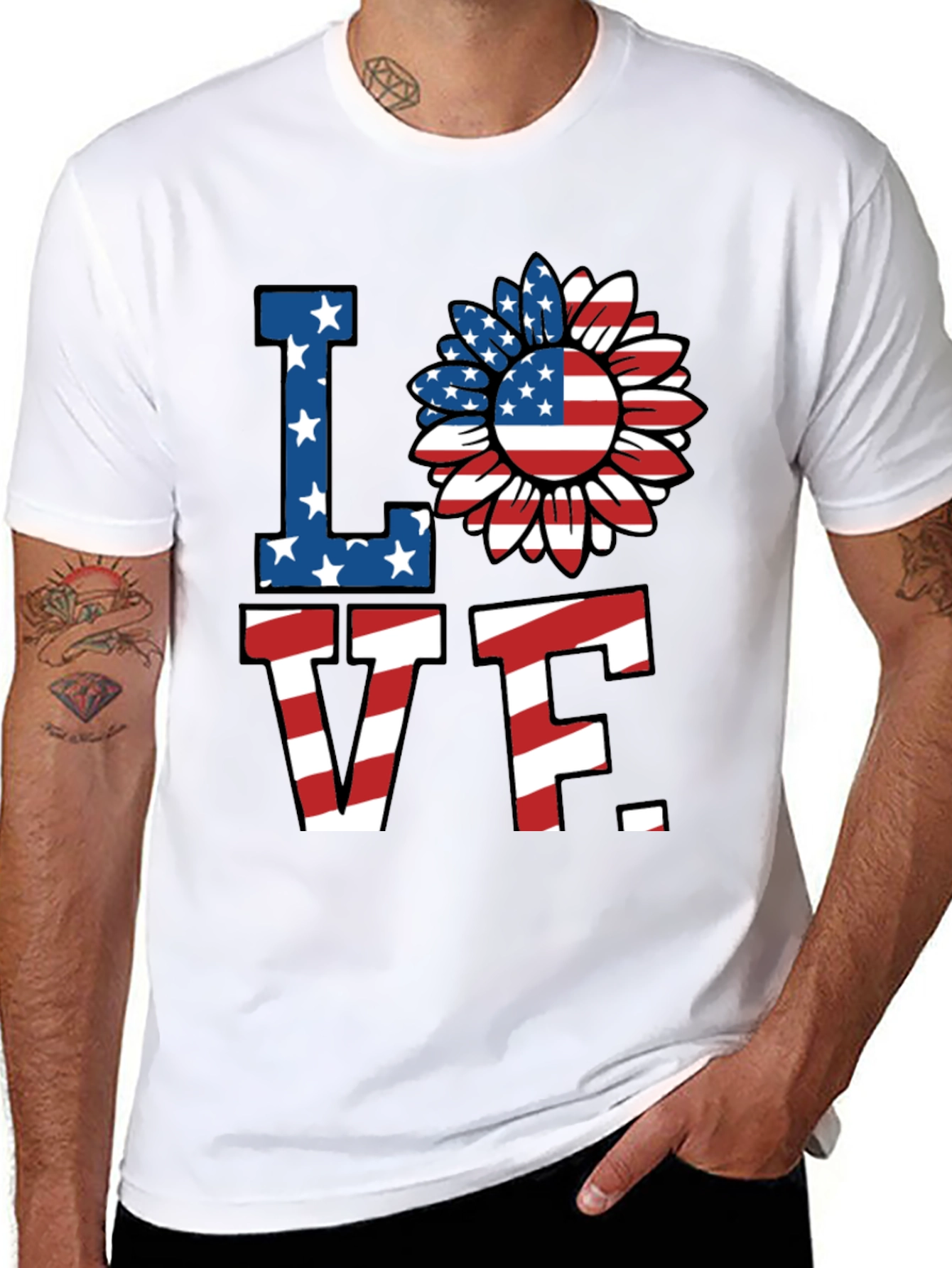 Patriotic Love T-Shirt - American Flag Sunflower Design