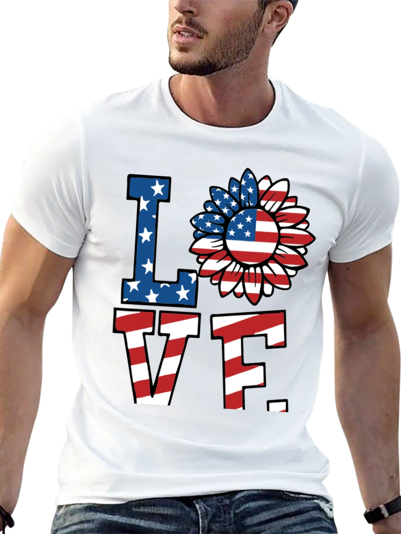 Patriotic Love T-Shirt - American Flag Sunflower Design