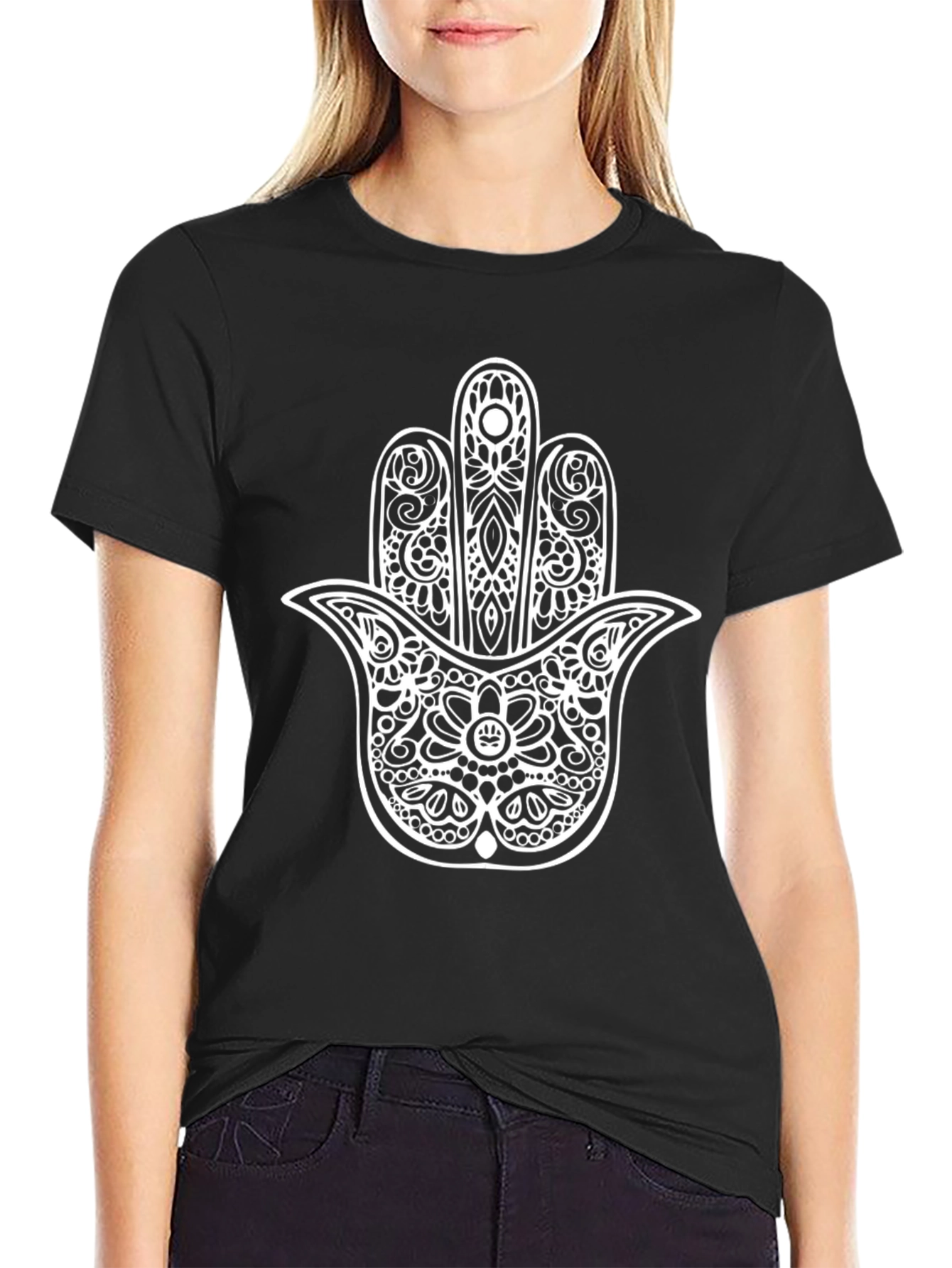 Hamsa Hand Graphic T-Shirt - Black