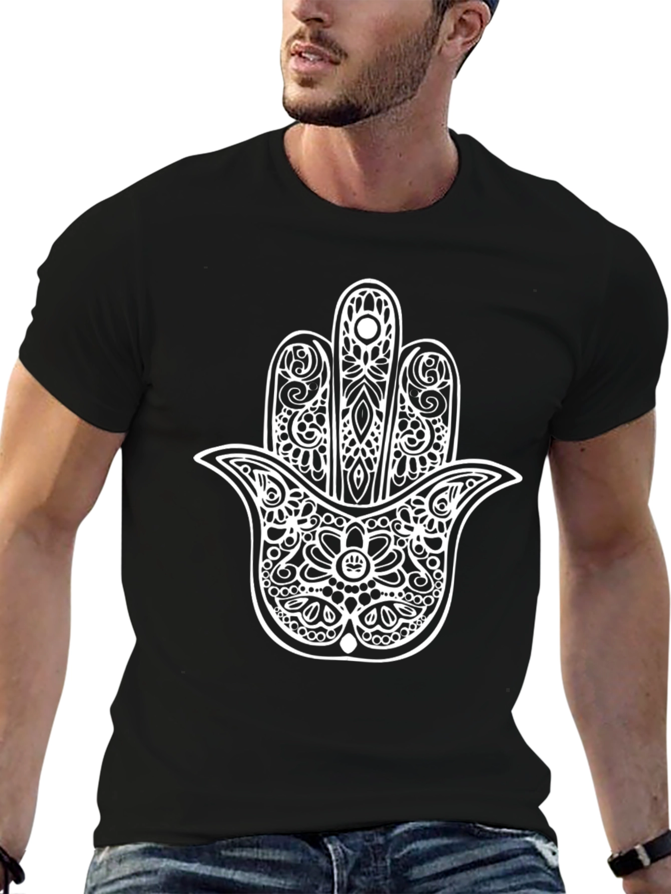 Hamsa Hand Graphic T-Shirt - Black