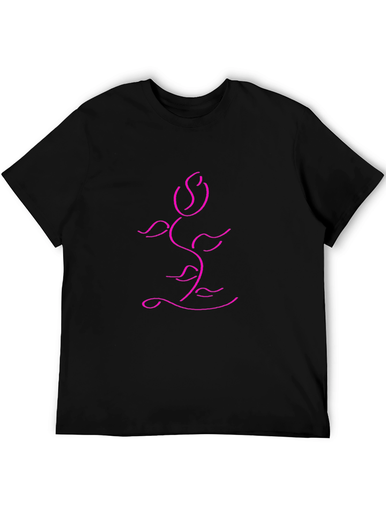 Modern Rose Line Art Black T-Shirt