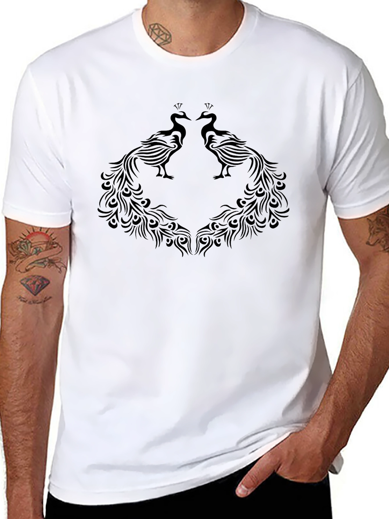 Elegant Black Peacock Graphic Tee