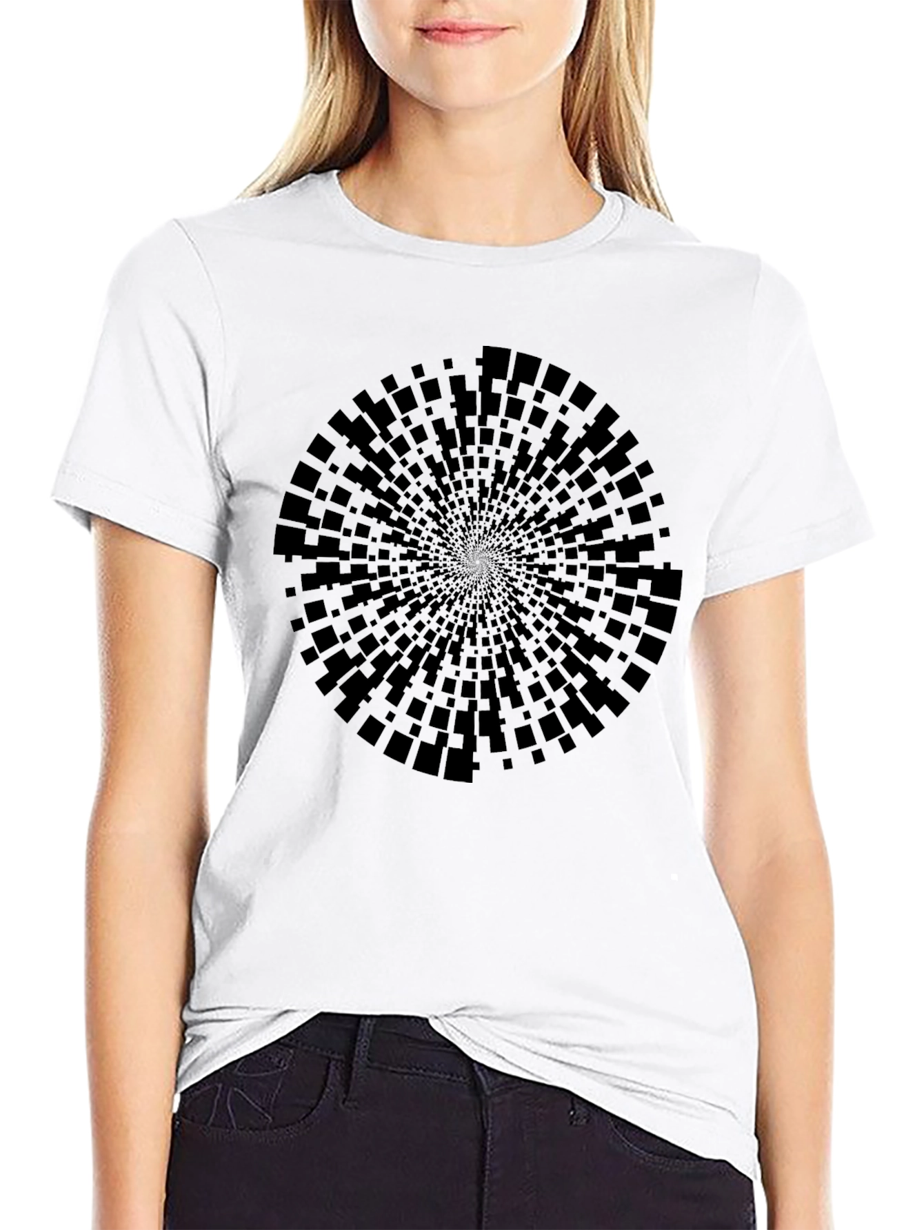 Abstract Geometric Circle Black T-Shirt