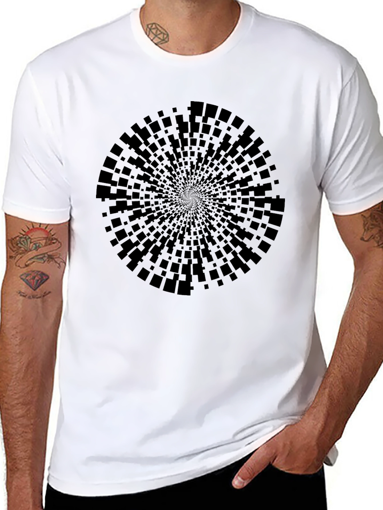 Abstract Geometric Circle Black T-Shirt