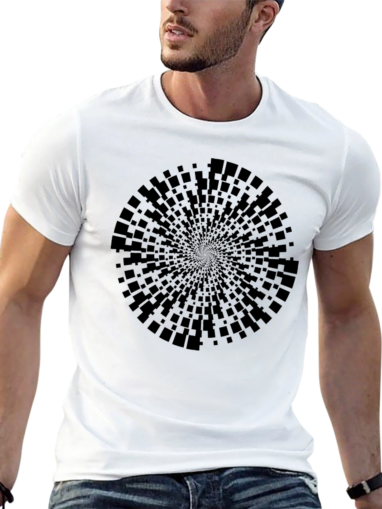 Abstract Geometric Circle Black T-Shirt