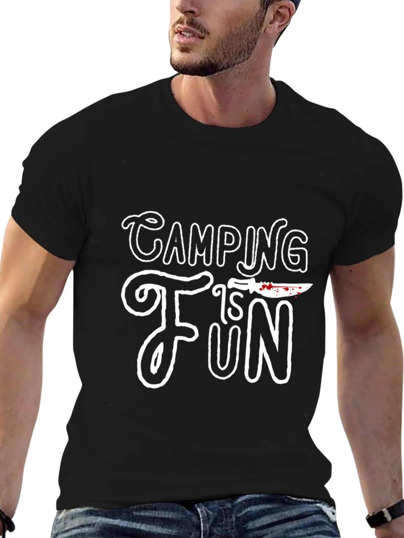 Camping Is Fun Graphic Tee - Black