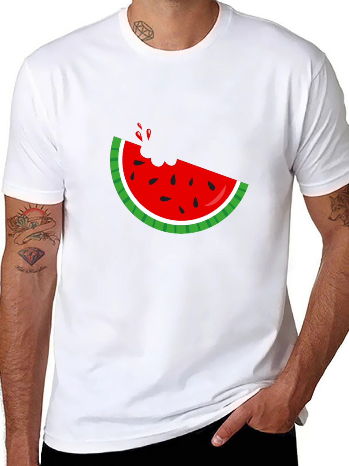 Watermelon Bite Graphic Tee - Black Cotton T-Shirt