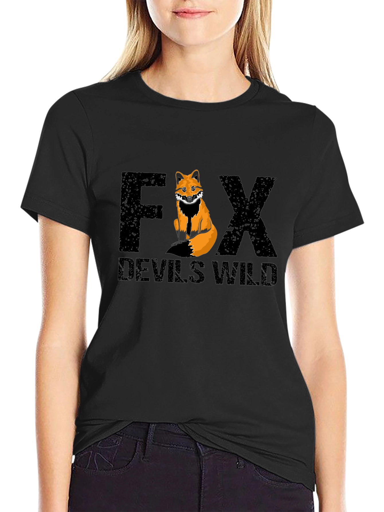 Fox Devils Wild Graphic Print Black T-Shirt