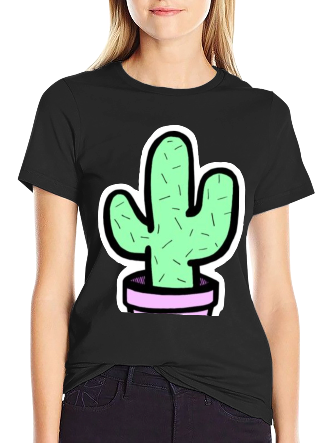 Cactus Graphic Tee - Trendy Black T-Shirt