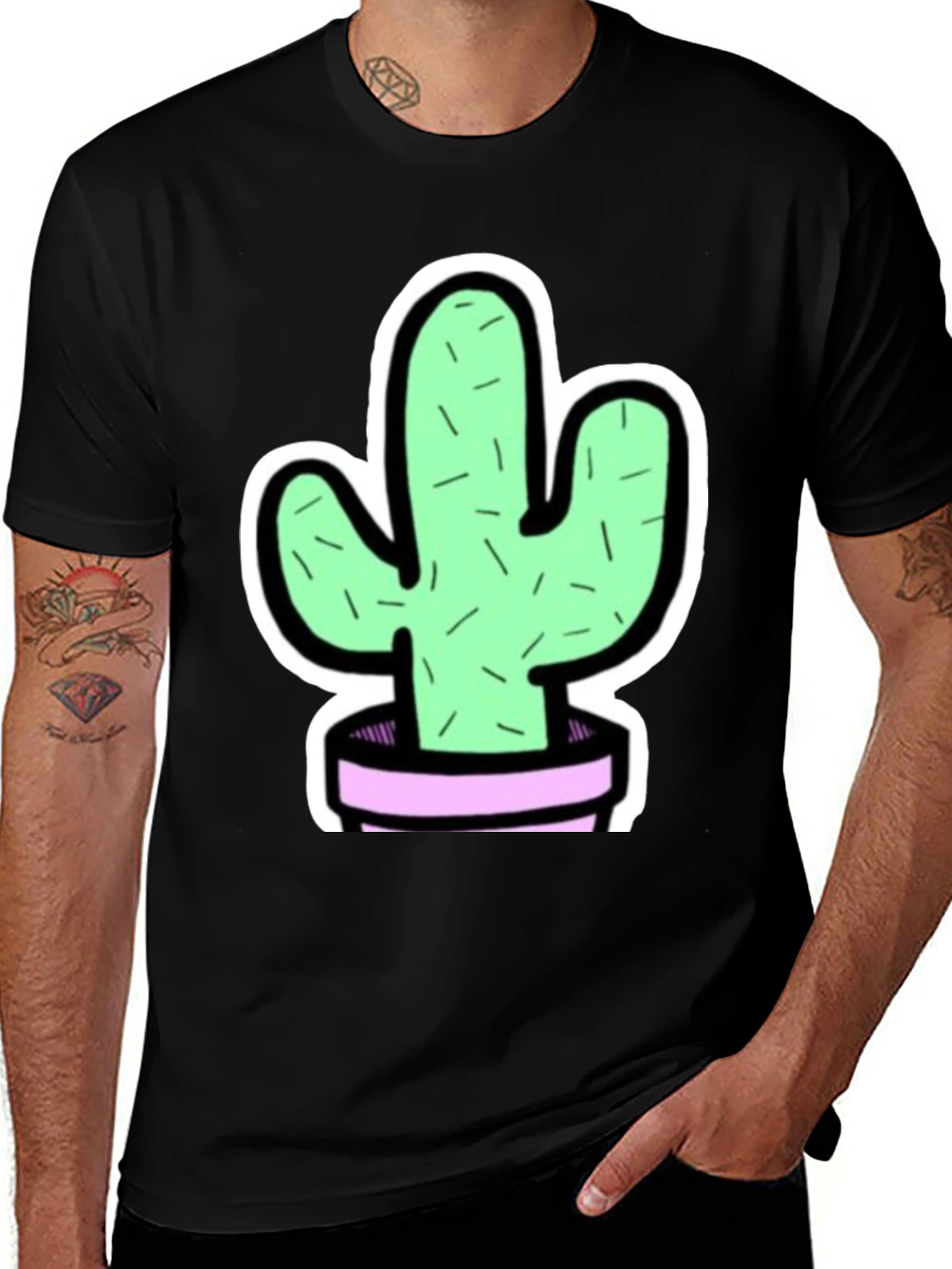 Cactus Graphic Tee - Trendy Black T-Shirt