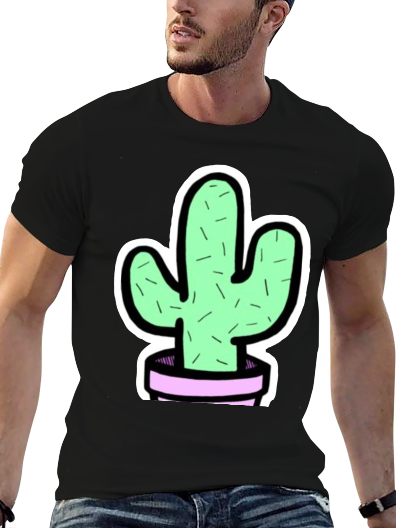 Cactus Graphic Tee - Trendy Black T-Shirt
