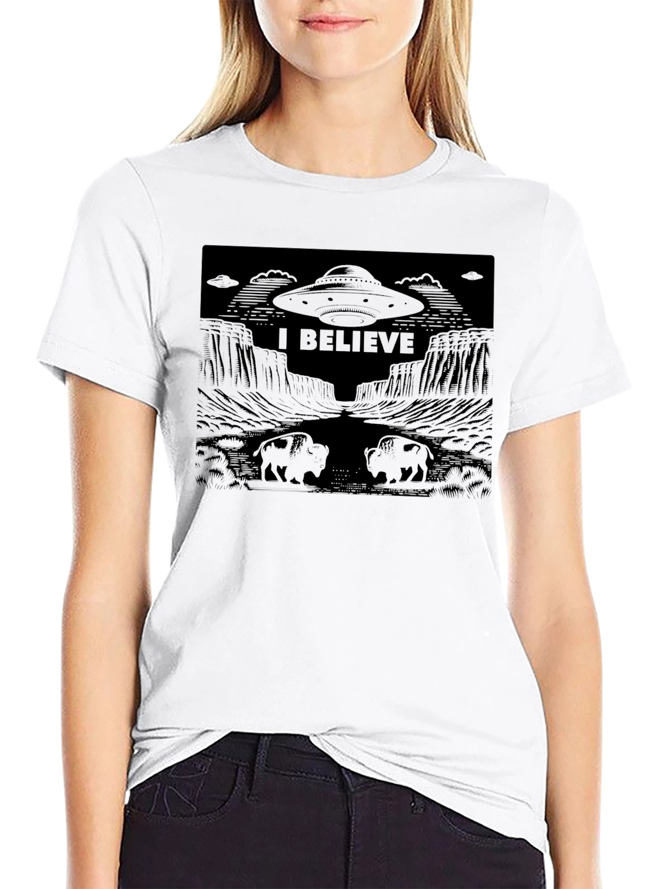 I Believe UFO Graphic T-Shirt - Black