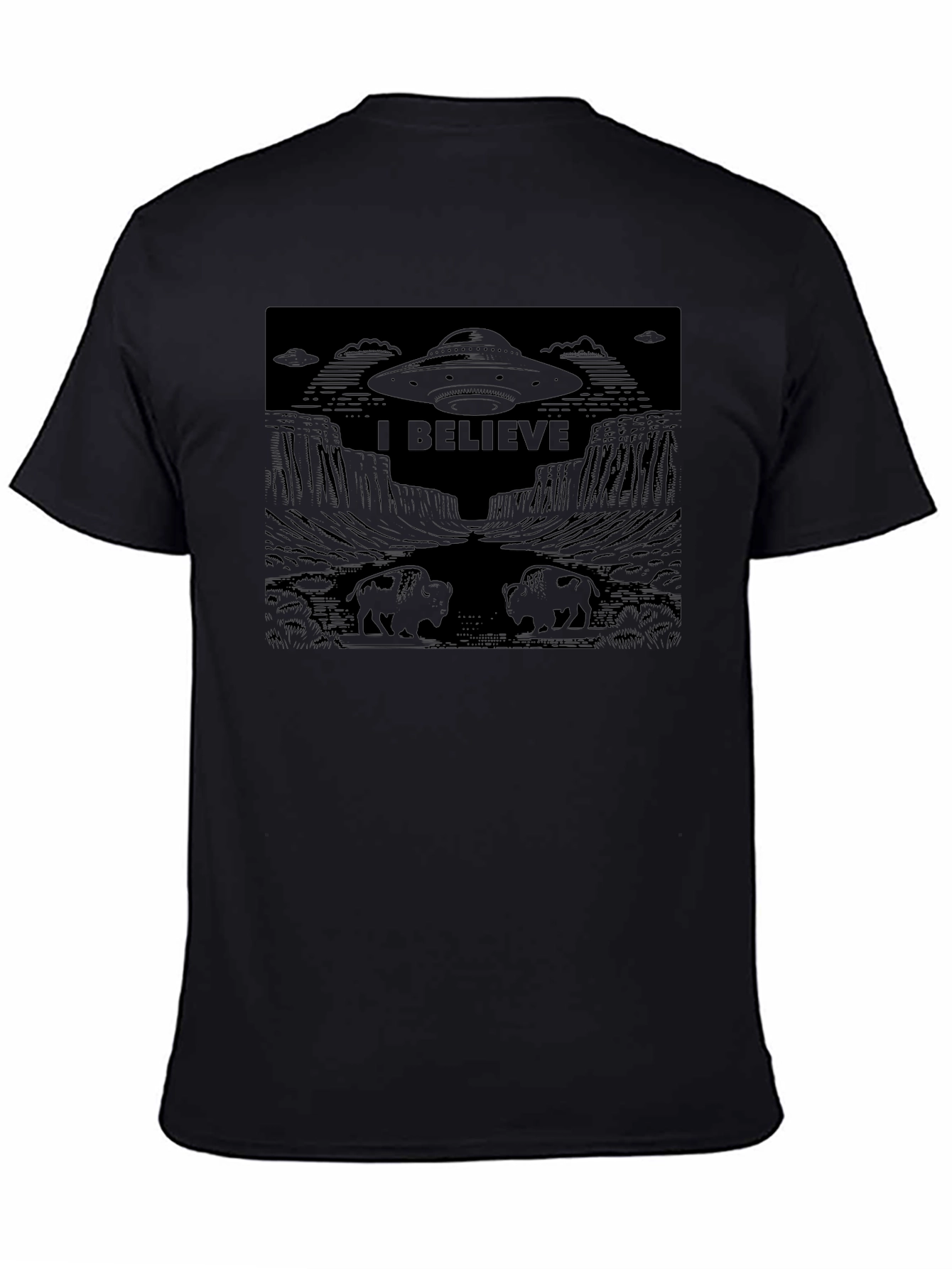 I Believe UFO Graphic T-Shirt - Black