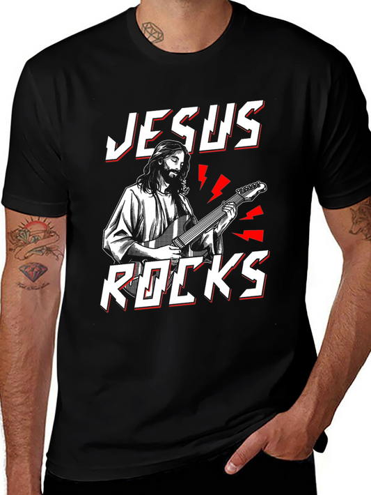 Jesus Rocks T-Shirt - Christian Guitarist Tee