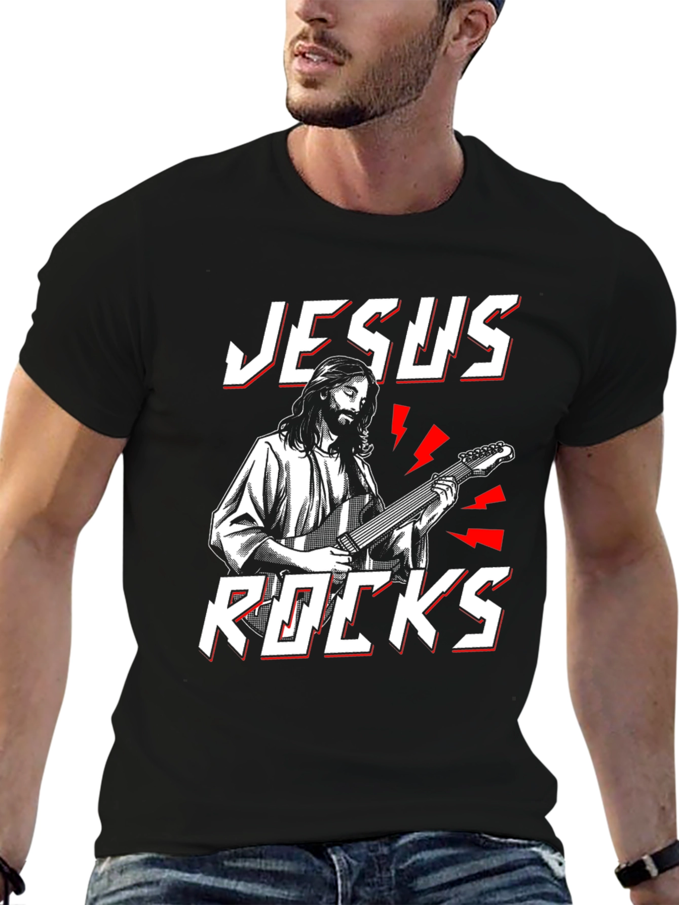 Jesus Rocks T-Shirt - Christian Guitarist Tee