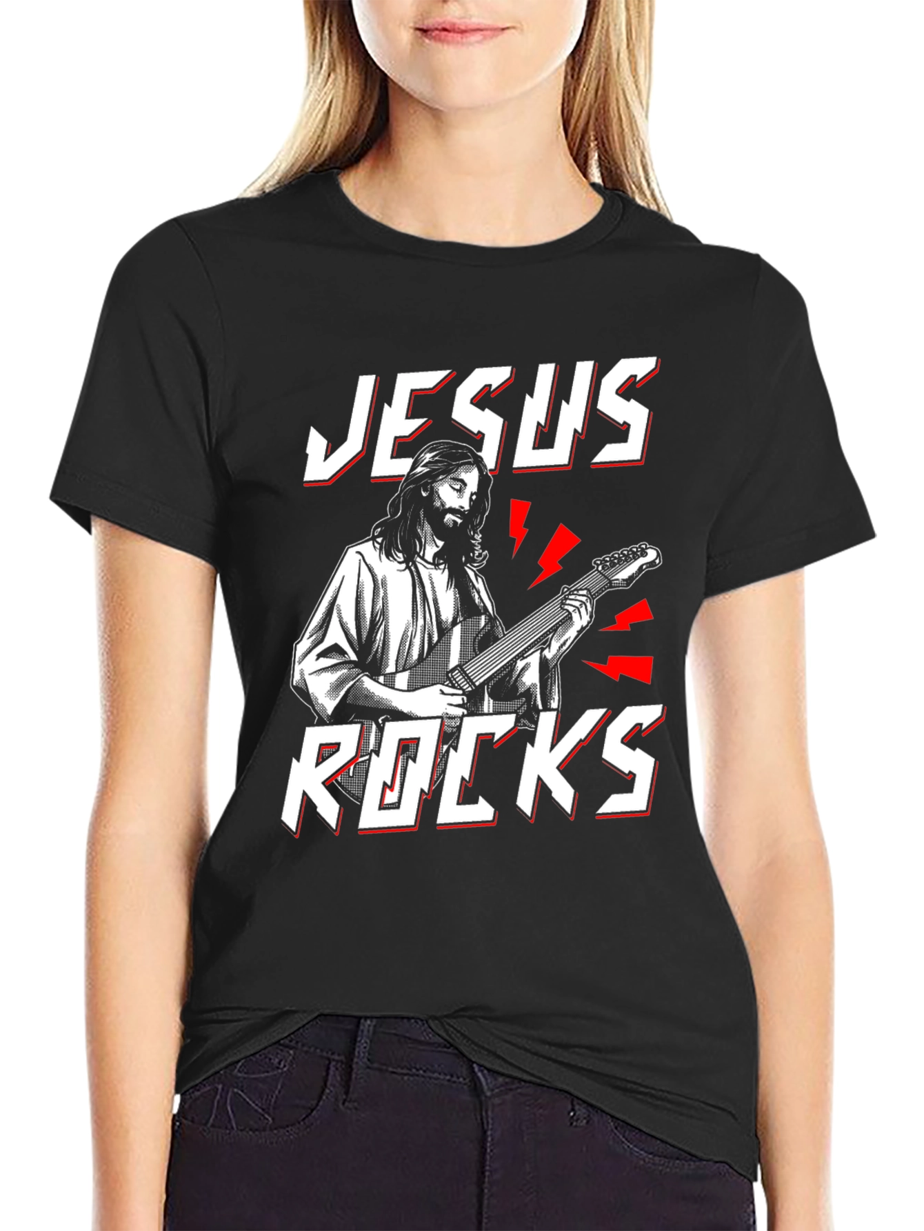 Jesus Rocks T-Shirt - Christian Guitarist Tee