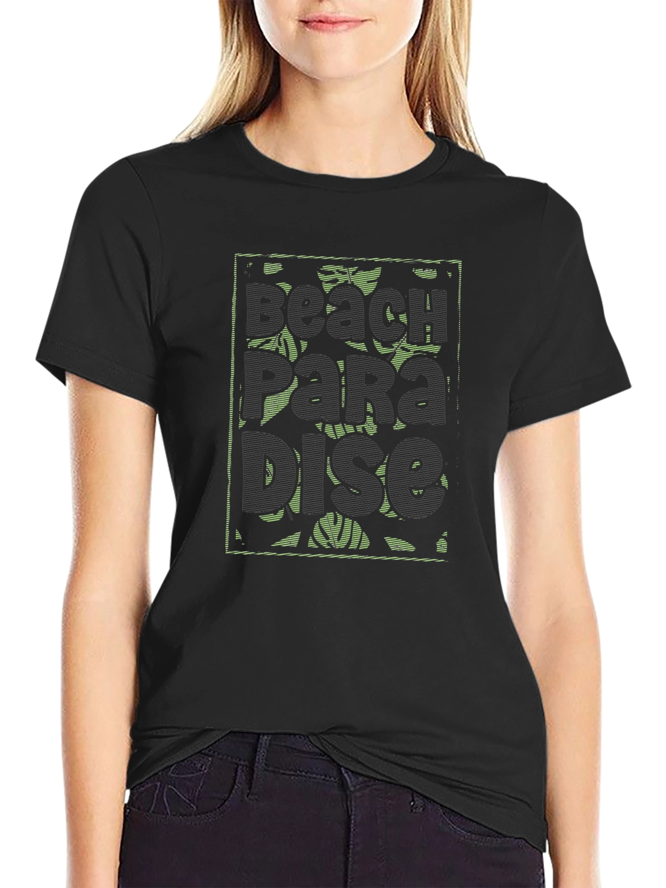 Beach Paradise Graphic T-Shirt - Black