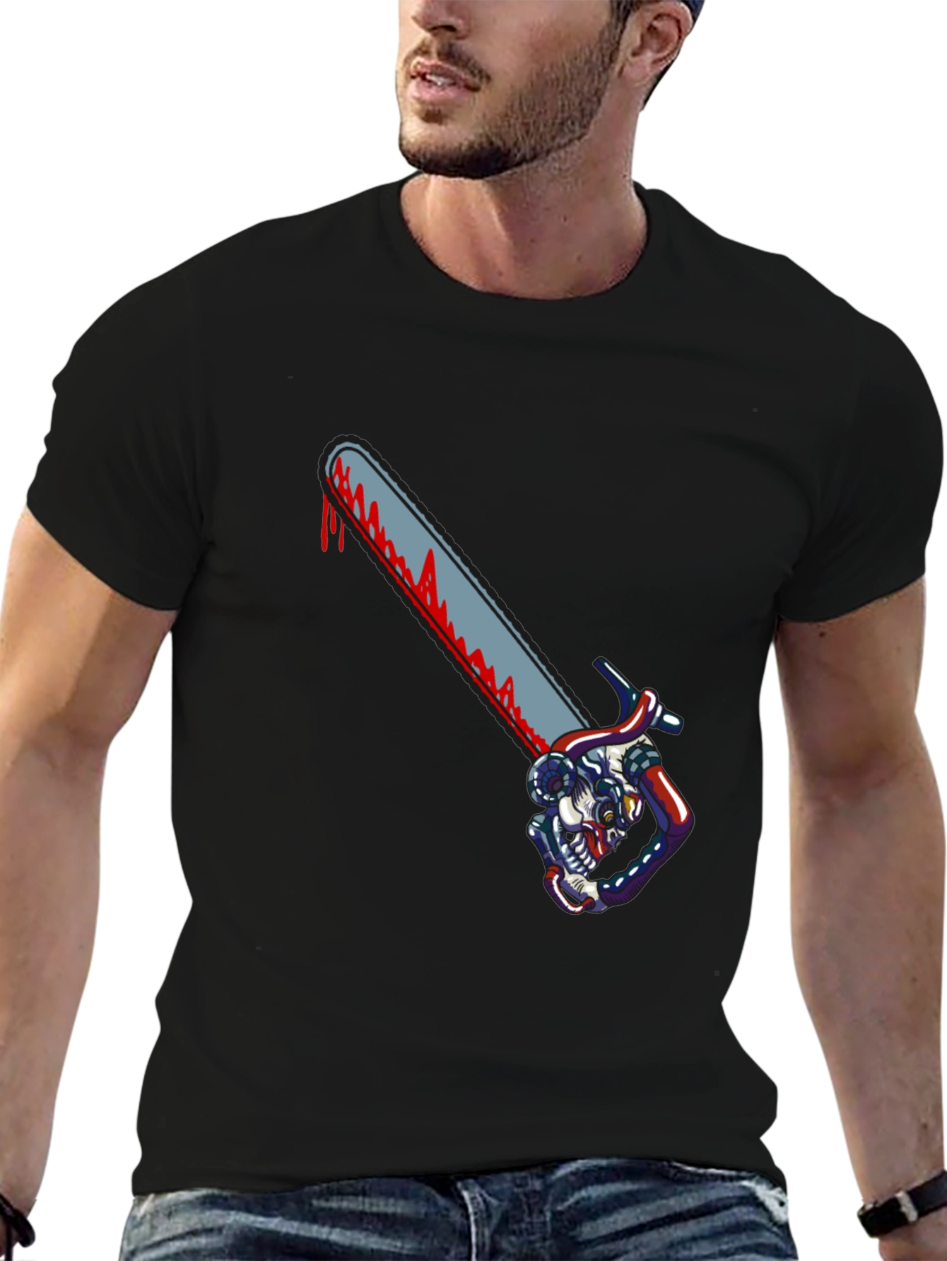 Chainsaw Skull Graphic T-Shirt - Horror Tee